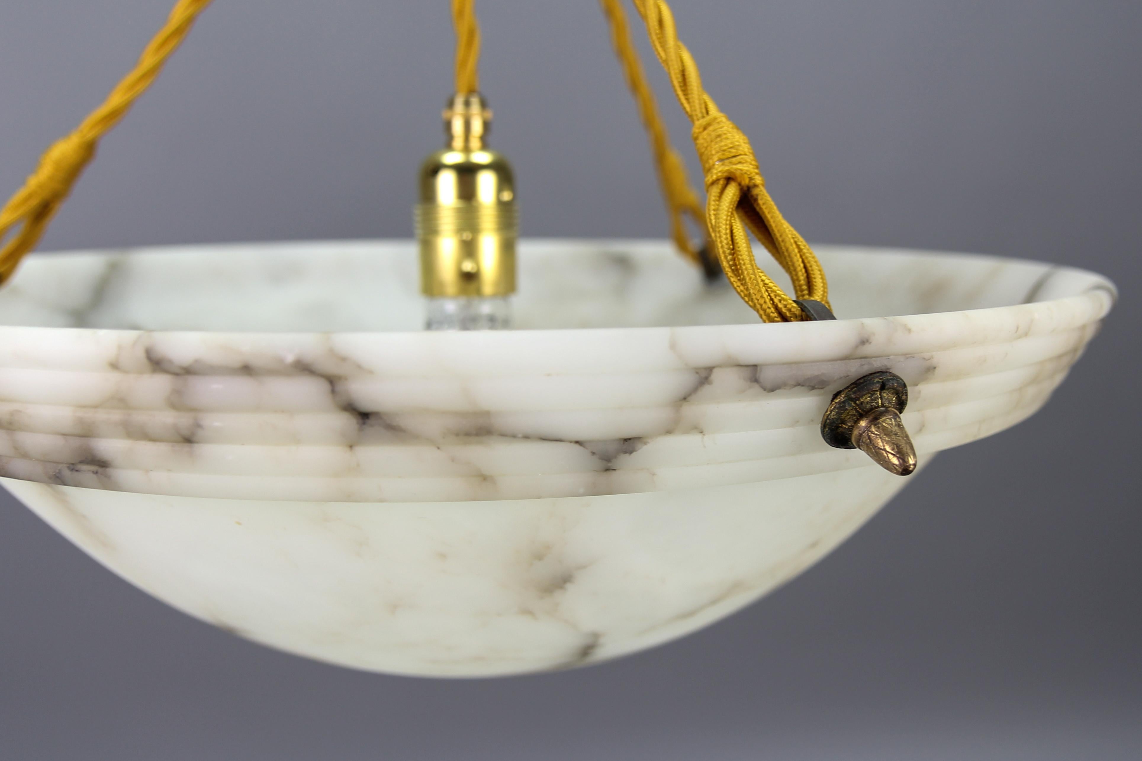 Large French Art Deco White and Black Alabaster Pendant Light Fixture, 1920 7