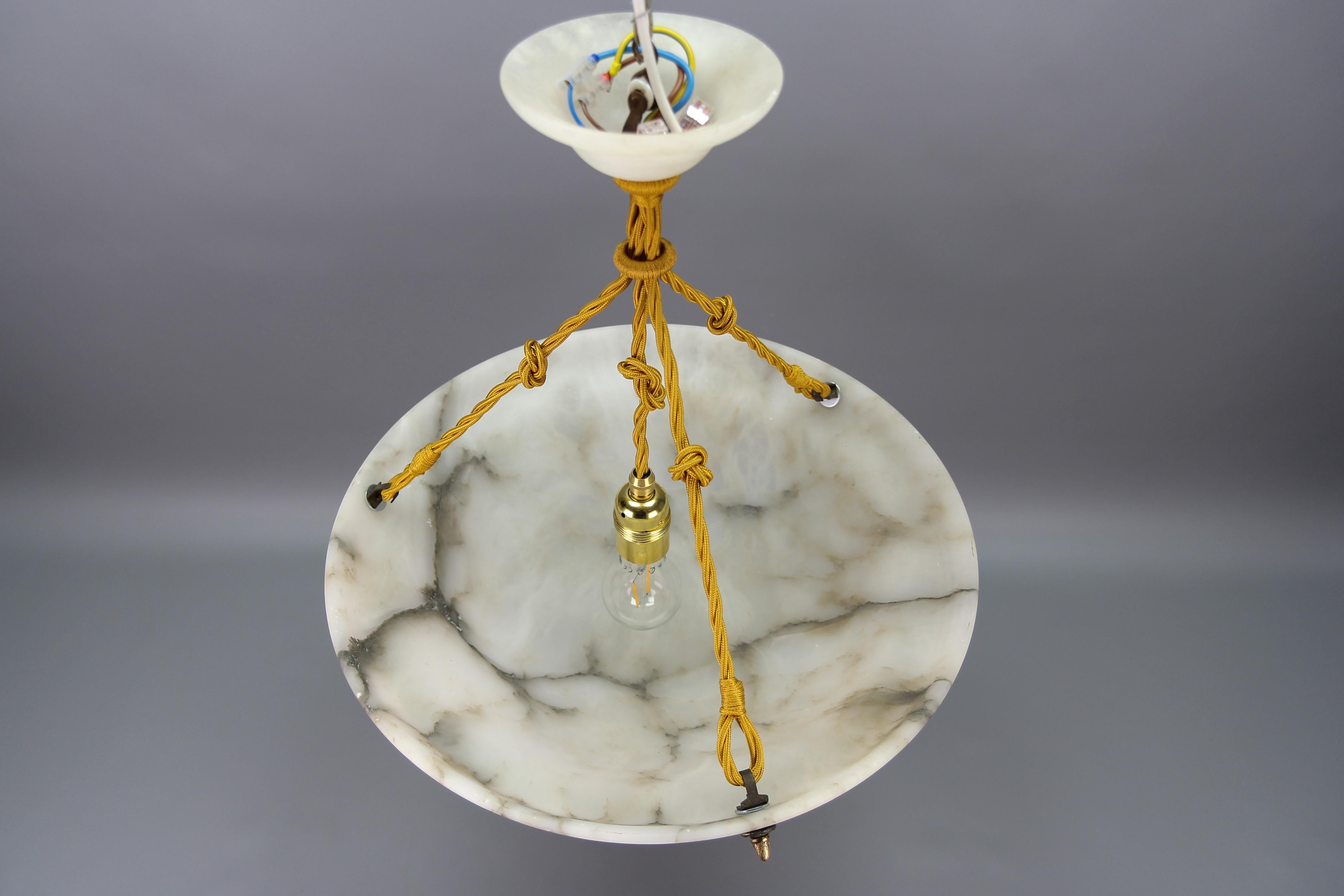 Large French Art Deco White and Black Alabaster Pendant Light Fixture, 1920 8