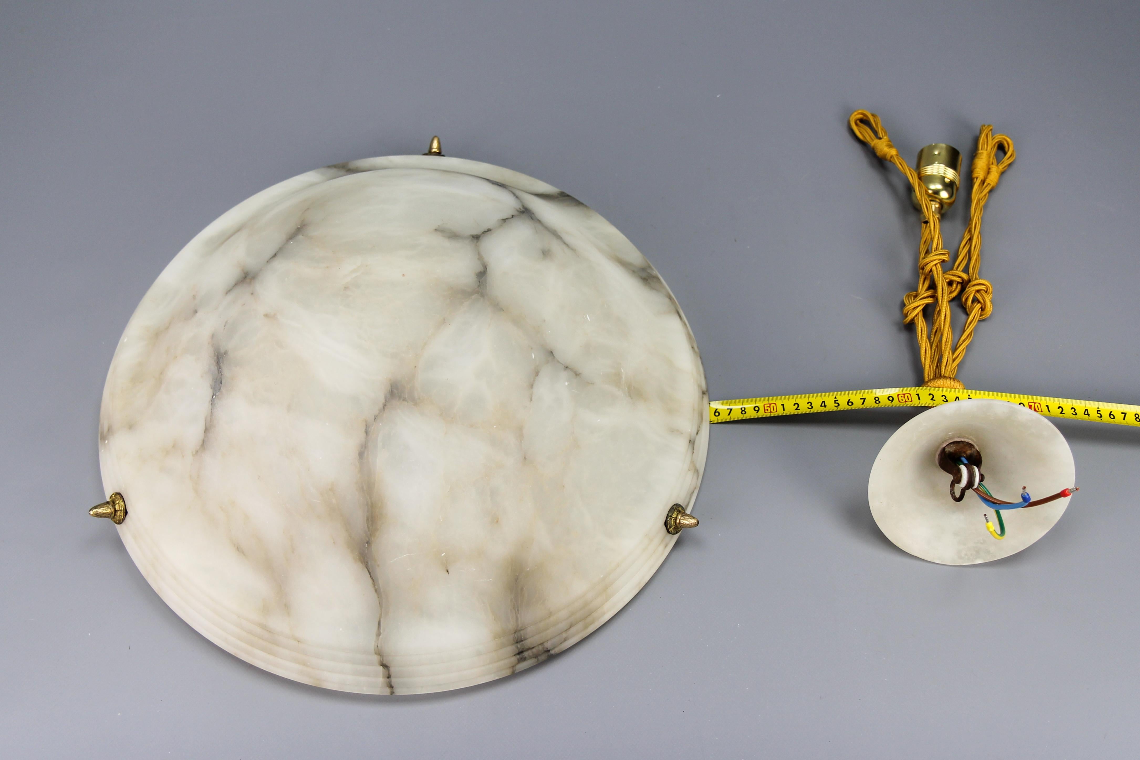 Large French Art Deco White and Black Alabaster Pendant Light Fixture, 1920 11