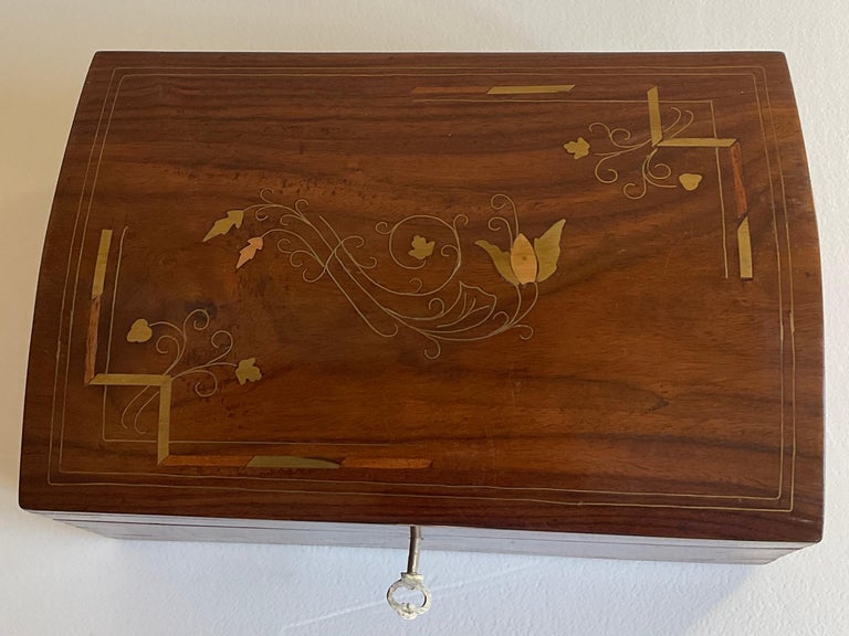 Large French Art Deco Wooden Jewelry Box with Marquetry Inlay For Sale