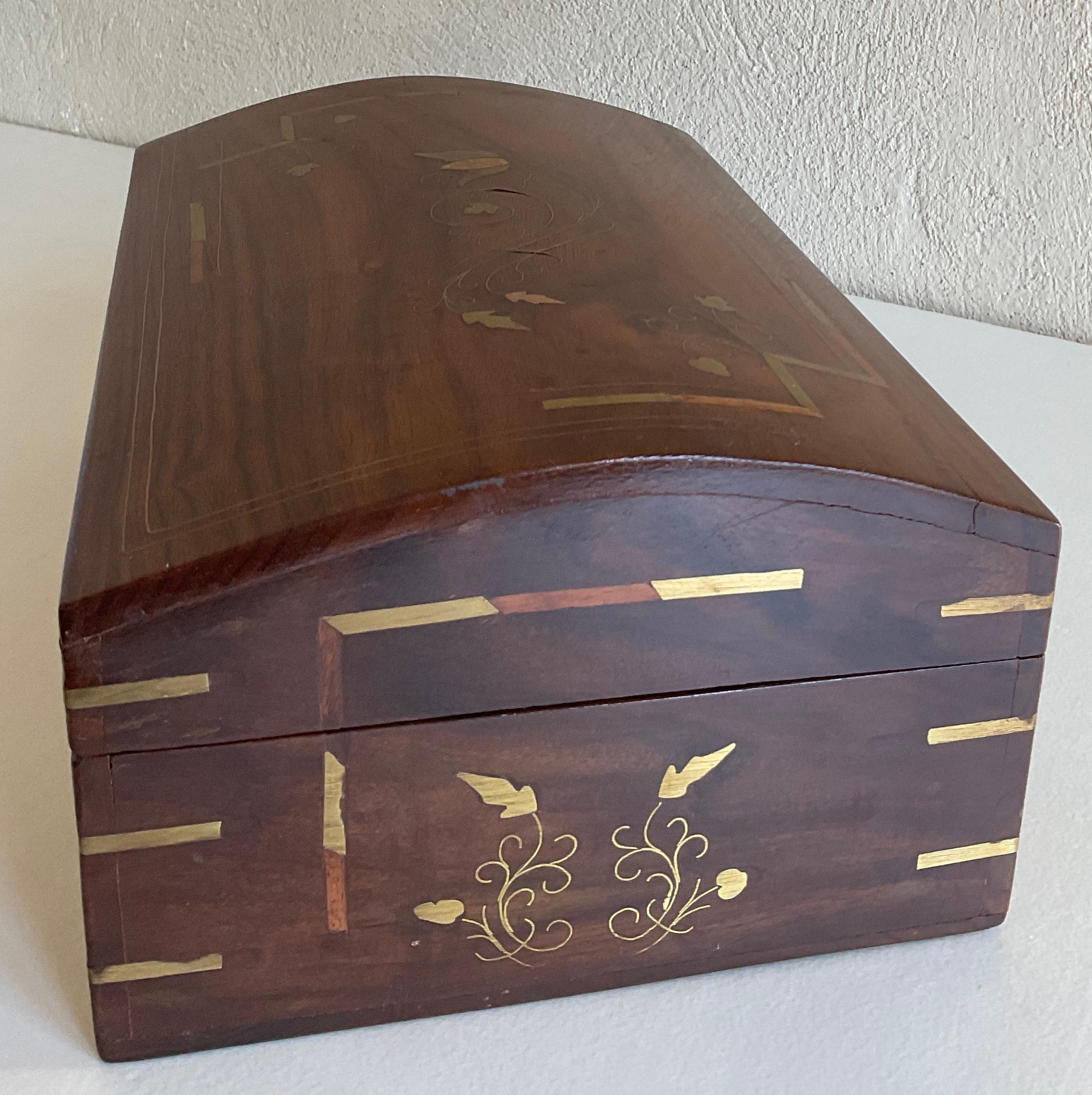 Varnished Large French Art Deco Wooden Jewelry Box with Marquetry Inlay For Sale
