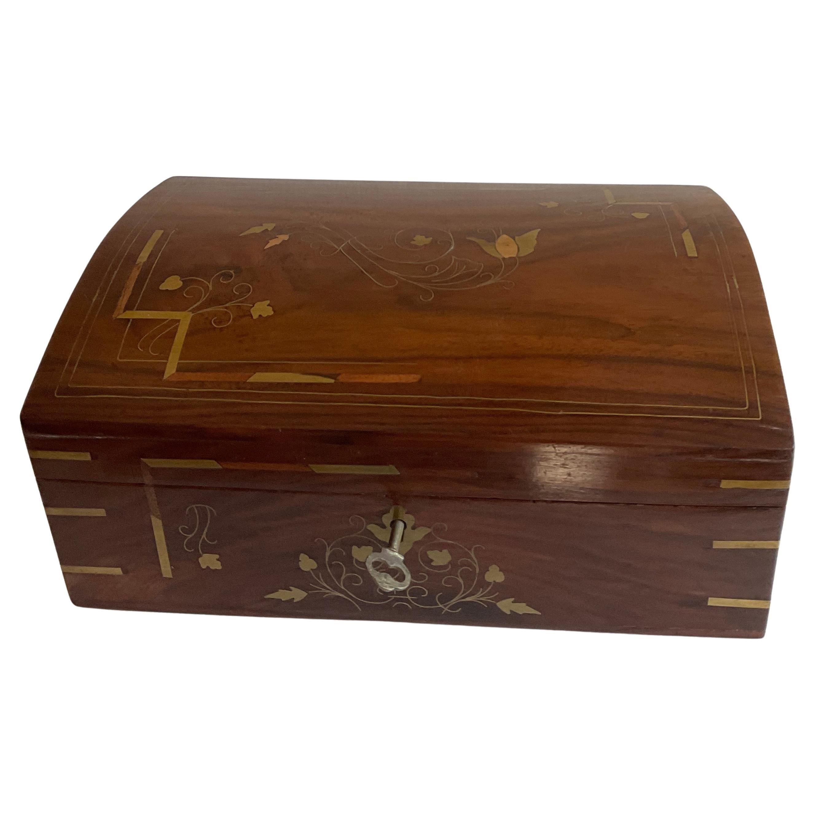Large French Art Deco Wooden Jewelry Box with Marquetry Inlay