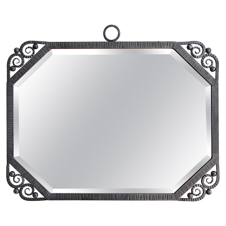 Large French Art Deco Wrought Iron Mirror, 1930s