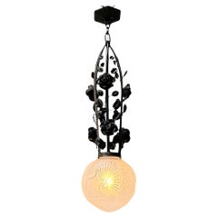 Large French Art Deco Wrought Iron Pendant by Muller Frères Luneville, 1930s