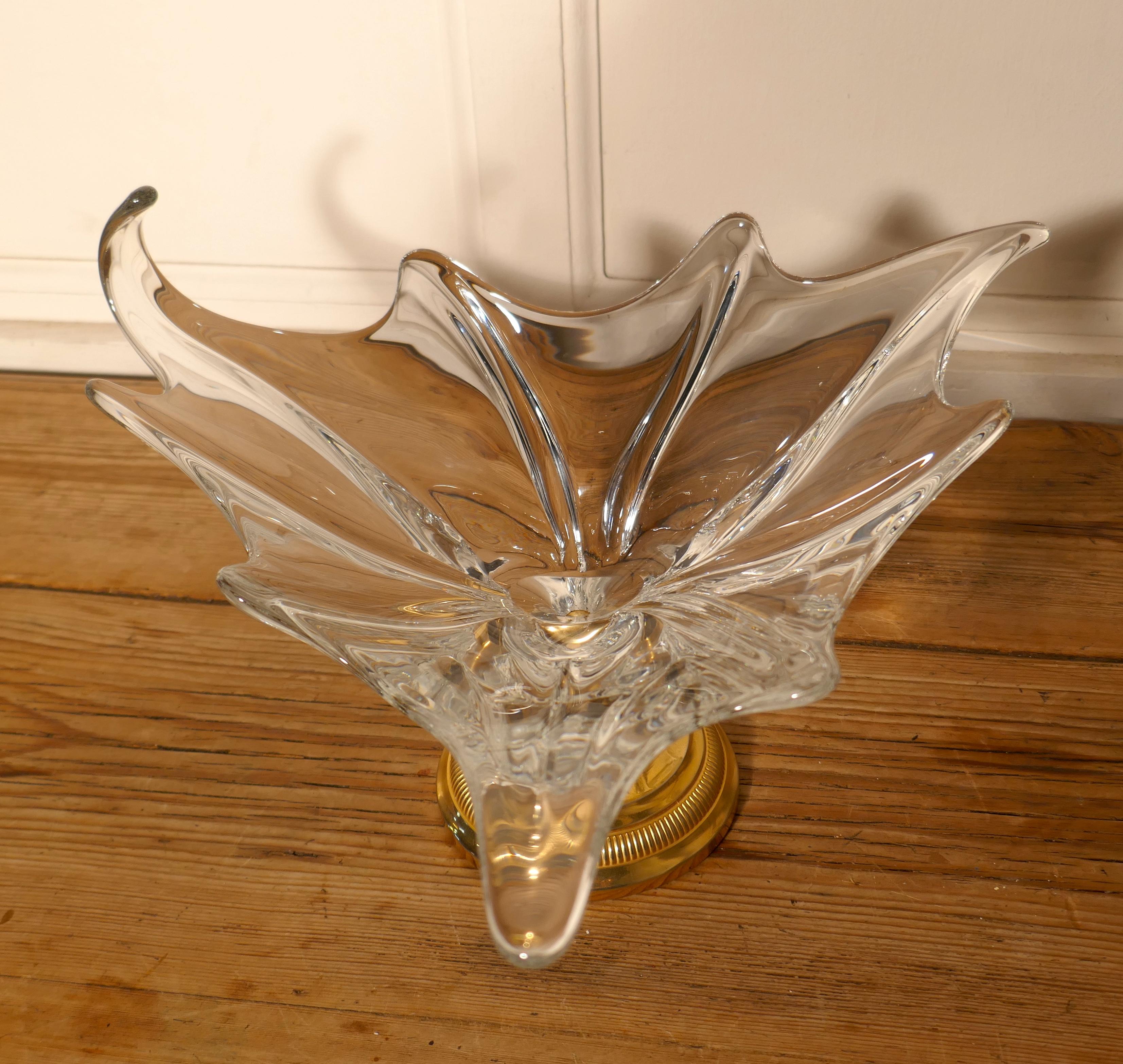 International Style Large French Art Glass and Brass Tazza Dish For Sale