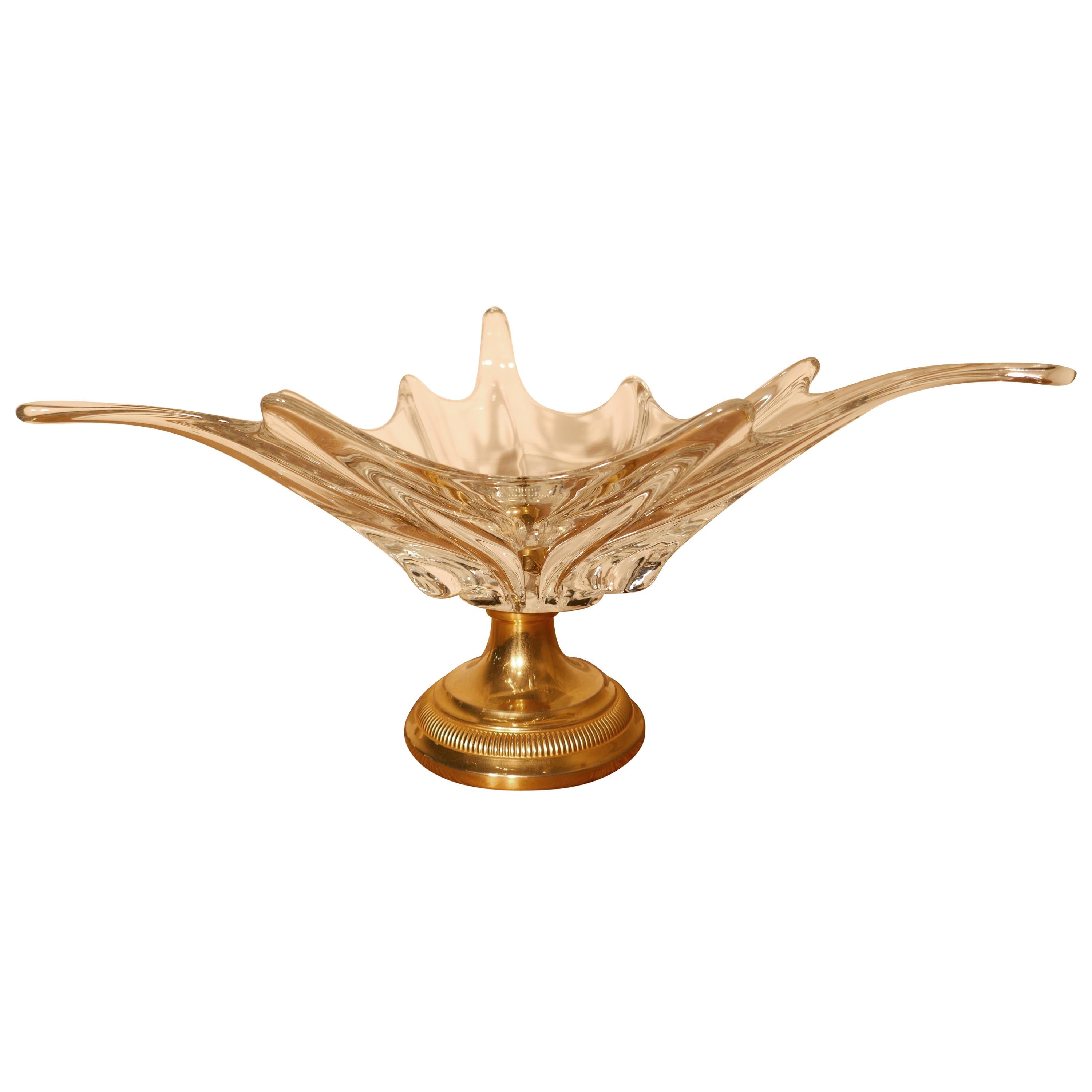 Large French Art Glass and Brass Tazza Dish For Sale