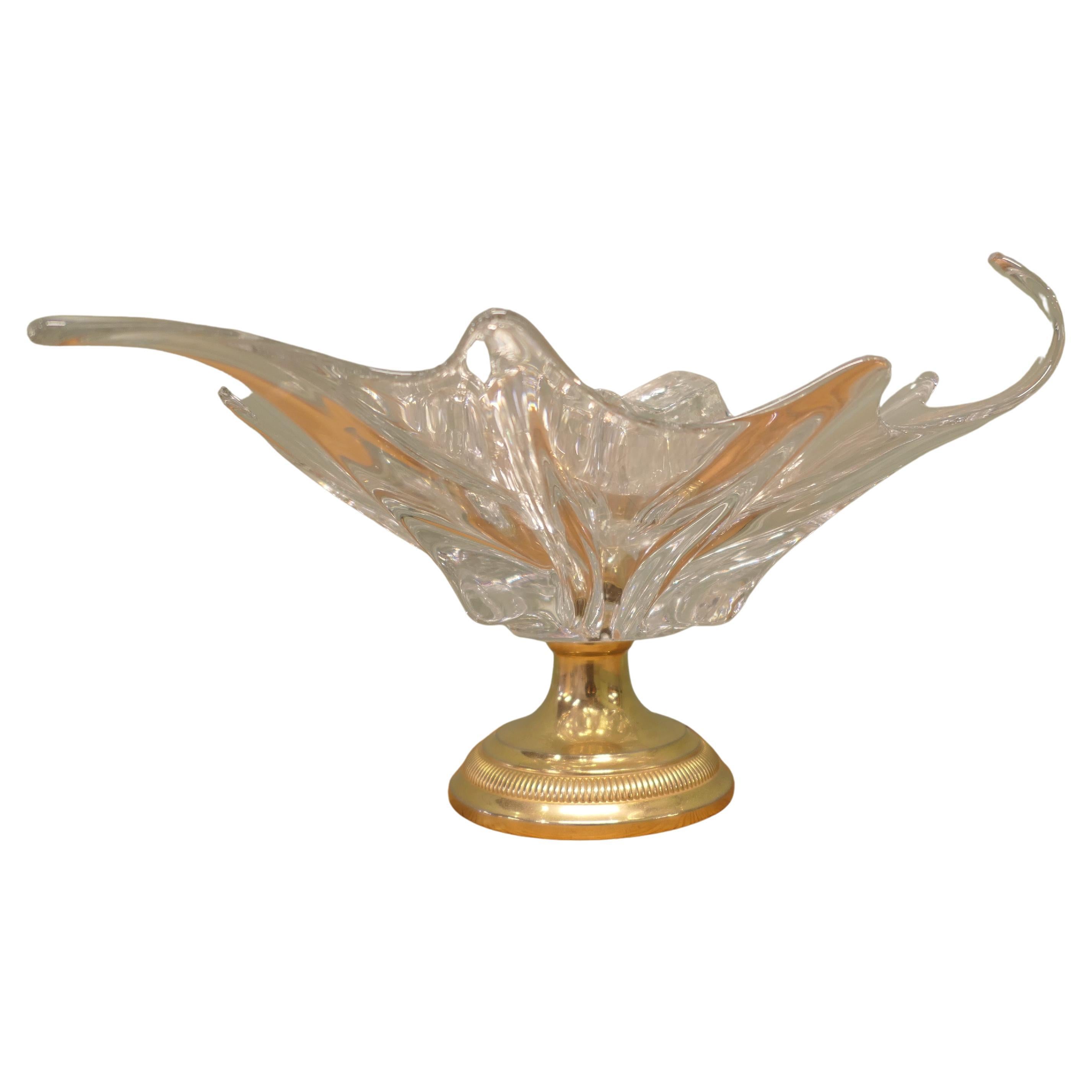 Grand plat Tazza en verre d
art français et laiton