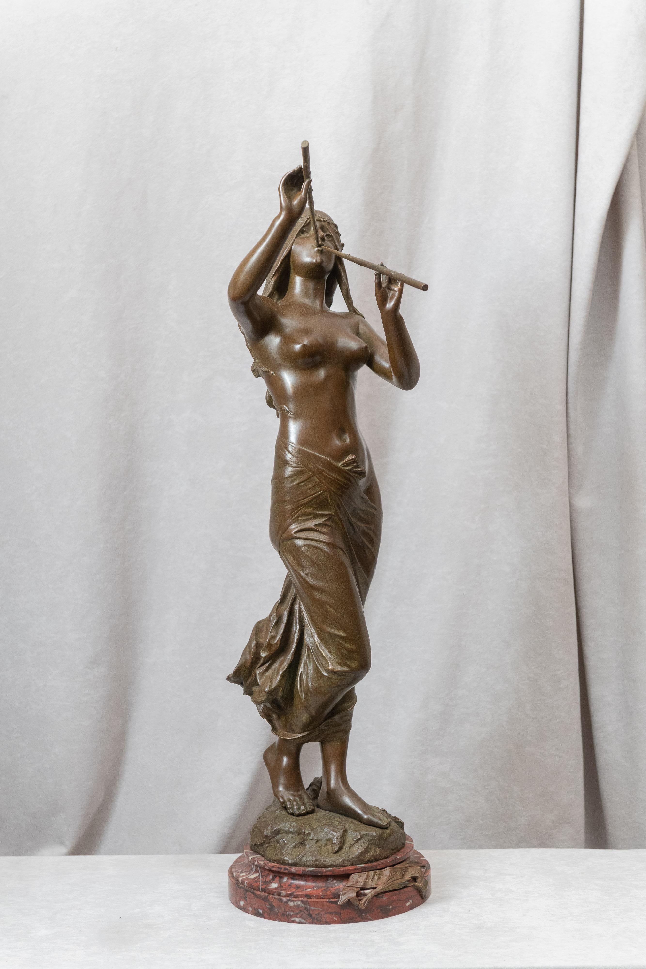 Hand-Crafted Large French Art Nouveau Bronze of a Partially Nude Maiden, Artist signed Drouot