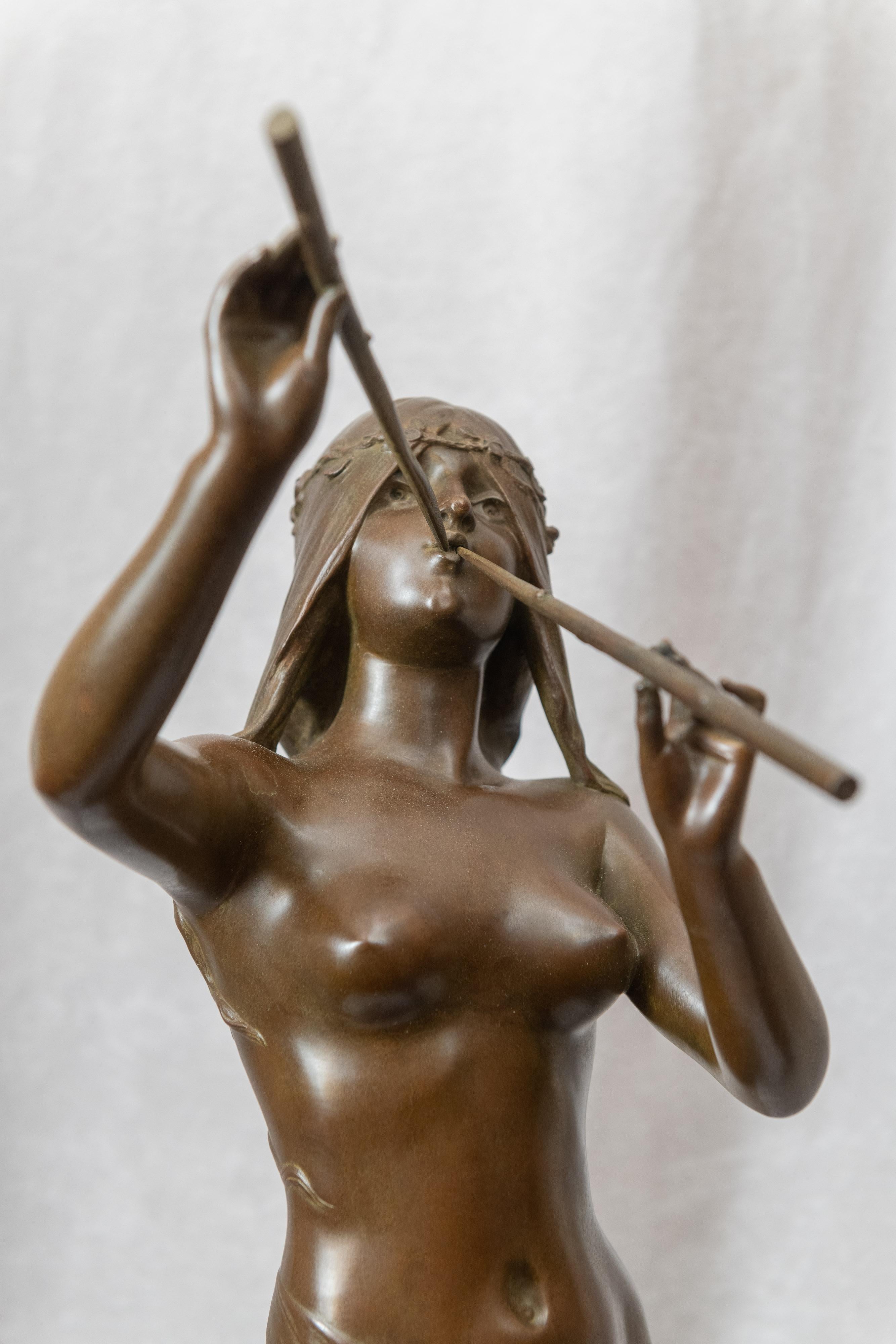 Large French Art Nouveau Bronze of a Partially Nude Maiden, Artist signed Drouot In Good Condition In Petaluma, CA