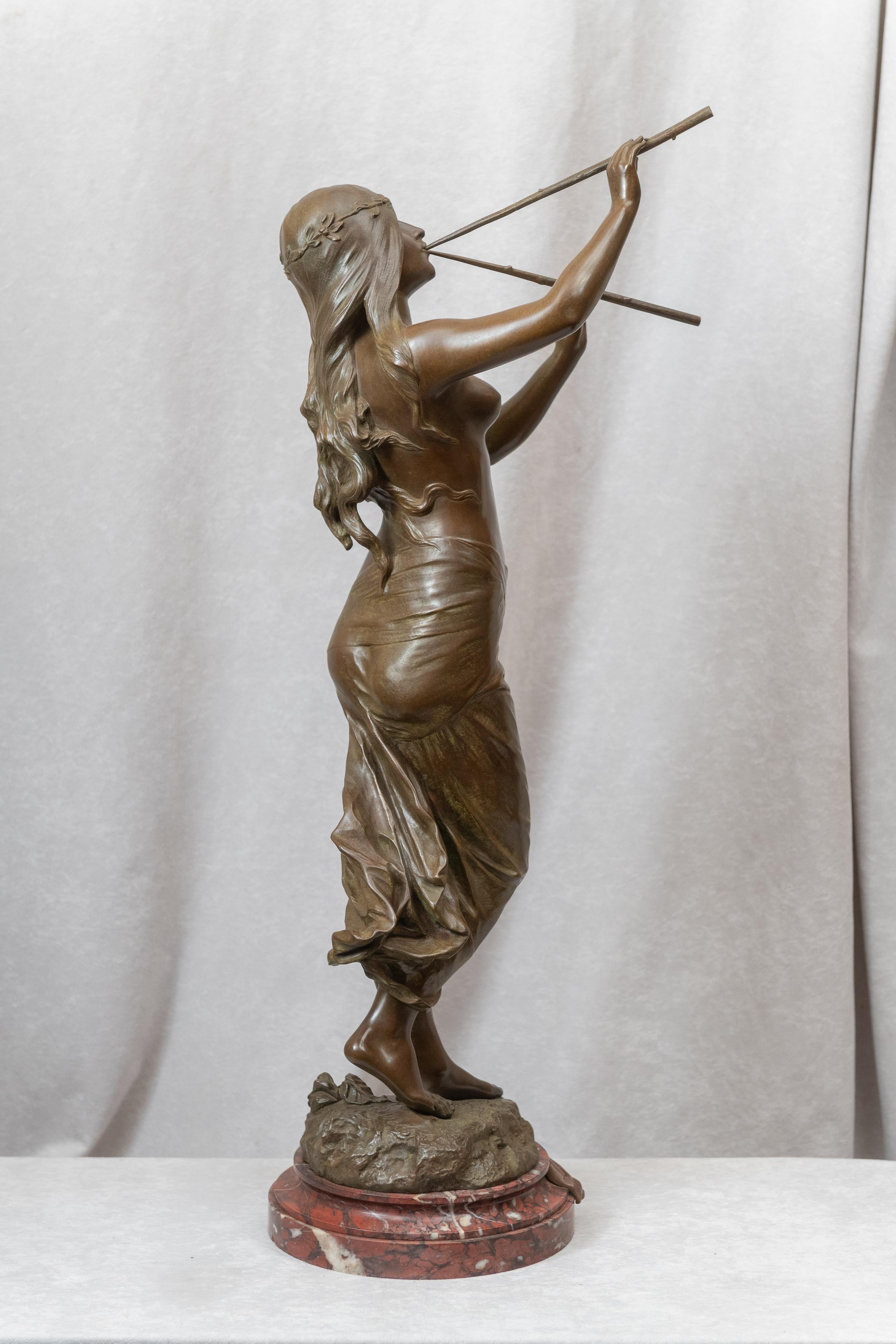 19th Century Large French Art Nouveau Bronze of a Partially Nude Maiden, Artist signed Drouot