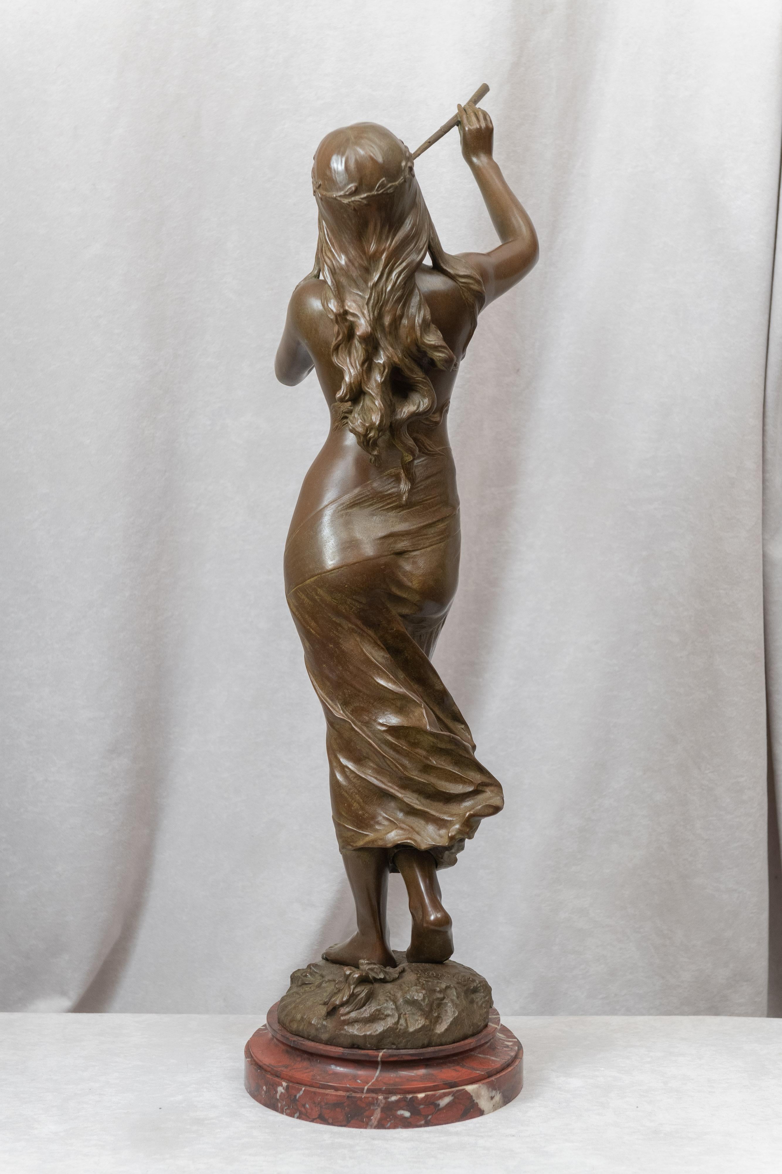 Large French Art Nouveau Bronze of a Partially Nude Maiden, Artist signed Drouot 1