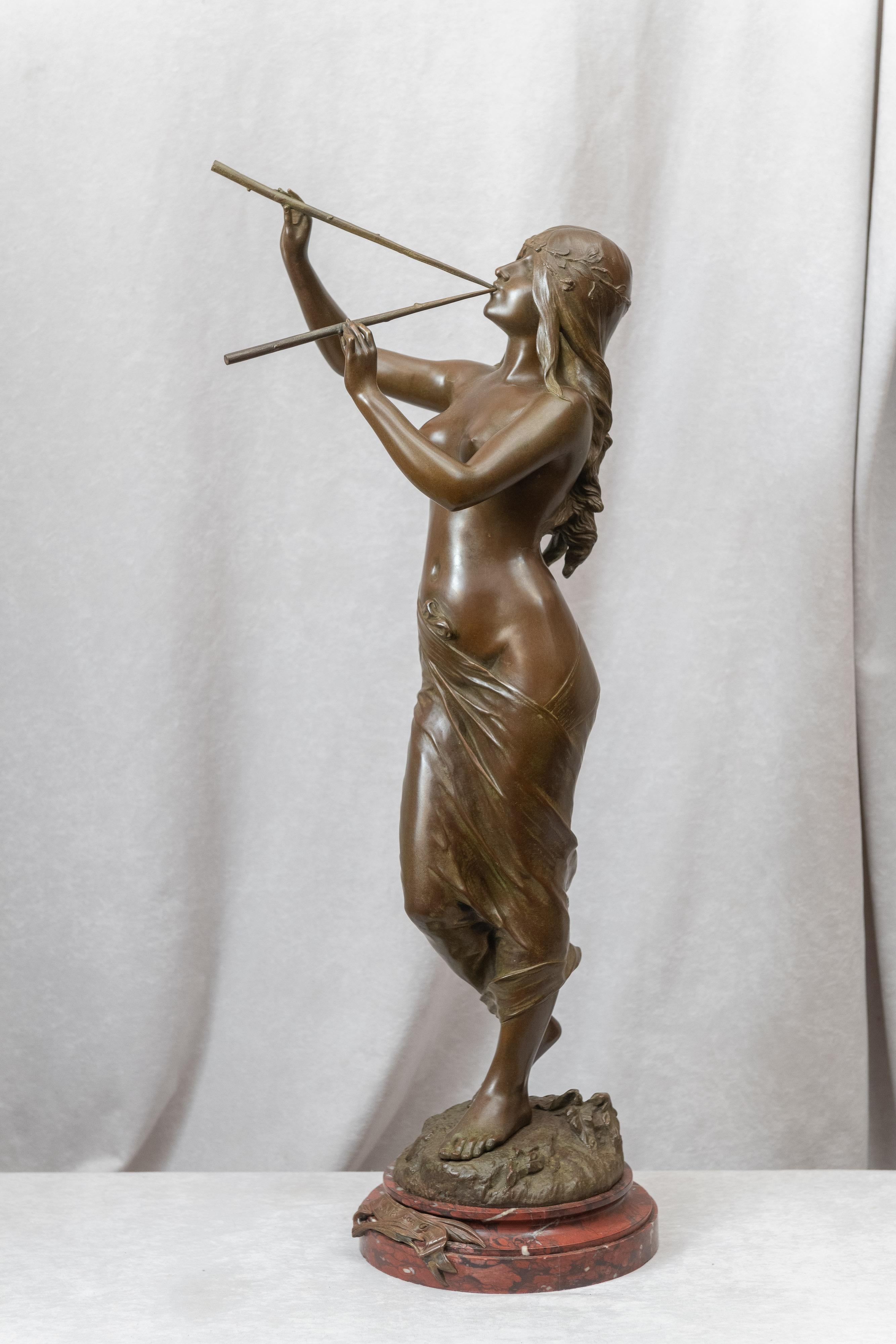 Large French Art Nouveau Bronze of a Partially Nude Maiden, Artist signed Drouot 3
