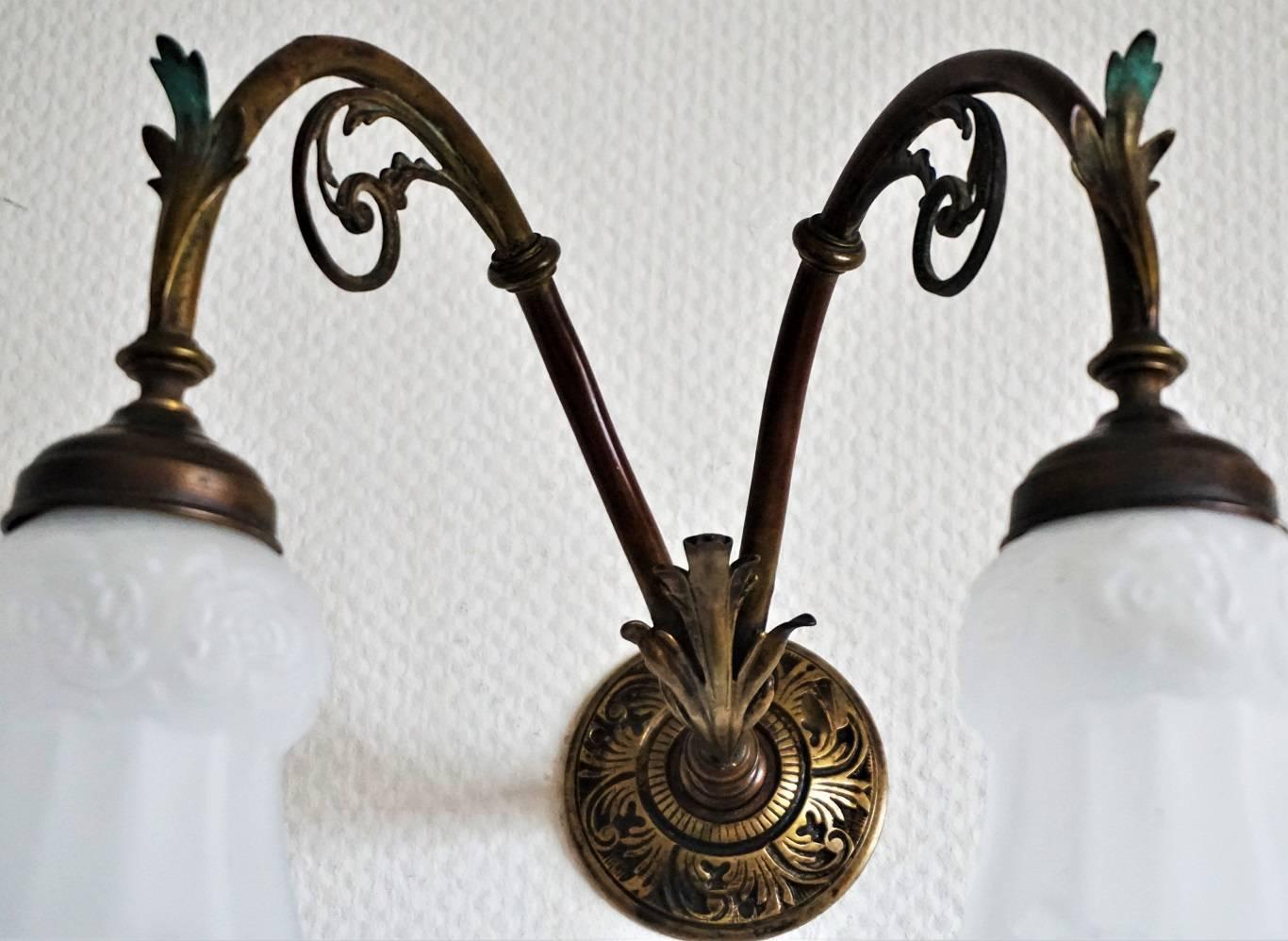 Large French Art Nouveau Bronze Two-Arm Wall Sconce, circa 1900-1910 2