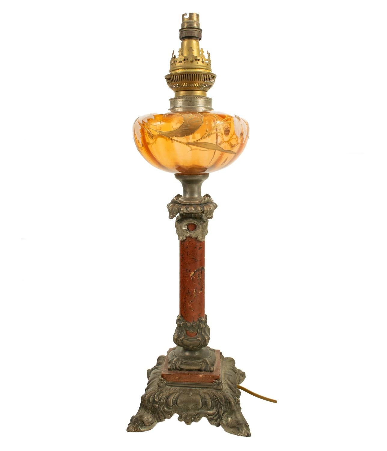 ART NOUVEAU PETROL LAMP converted - French In Good Condition For Sale In TEYJAT, FR