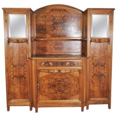 Antique Large French Art Nouveau Court Cupboard China Cabinet Breakfront, circa 1920