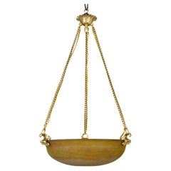 Large French Art Nouveau Glass & Bronze Ceiling Light