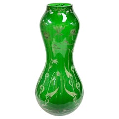 Large French Art Nouveau Green Glass Vase