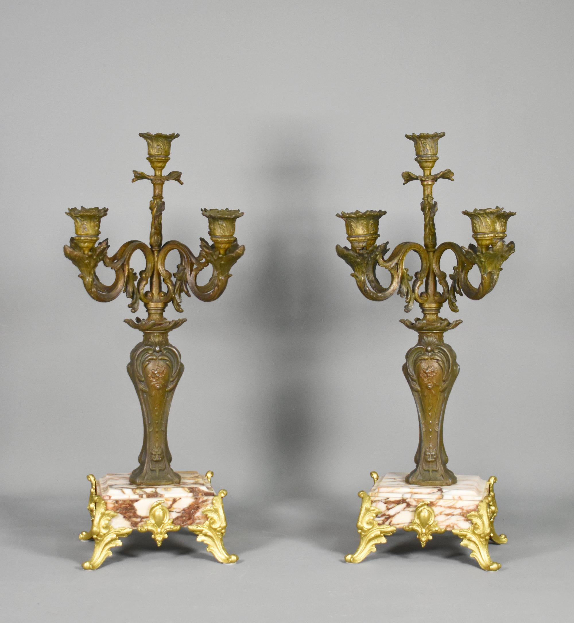 Large French Art Nouveau Mantel Clock and Garniture For Sale 9