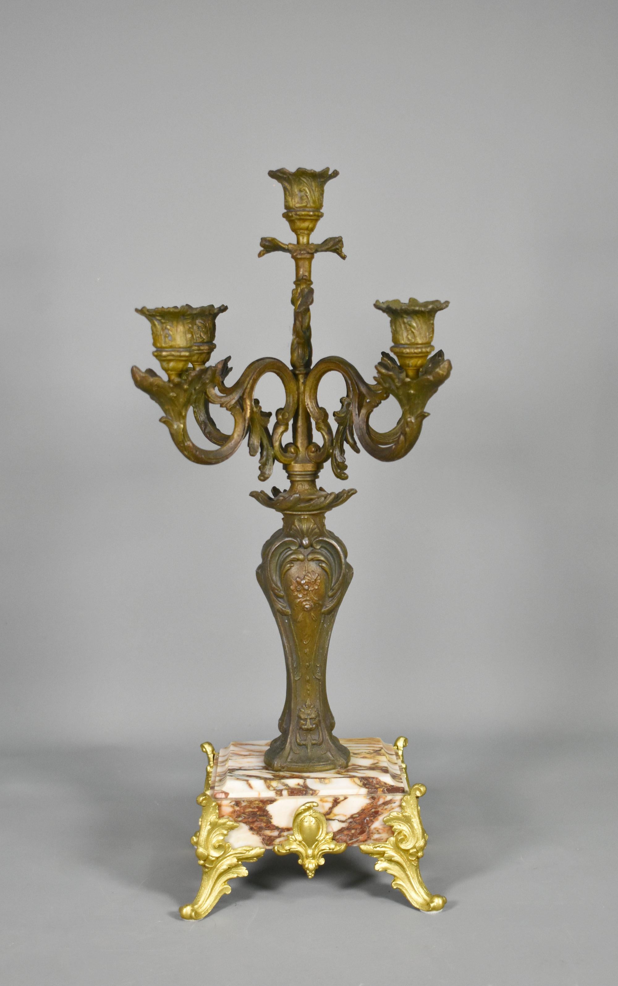 Large French Art Nouveau Mantel Clock and Garniture For Sale 10