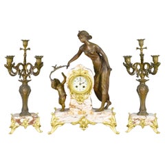 Gran reloj de chimenea francés Art Nouveau y guarnición