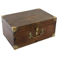 Large French Artisan-Made Oak Box with Hinged Lid and Brass Details, circa 1900