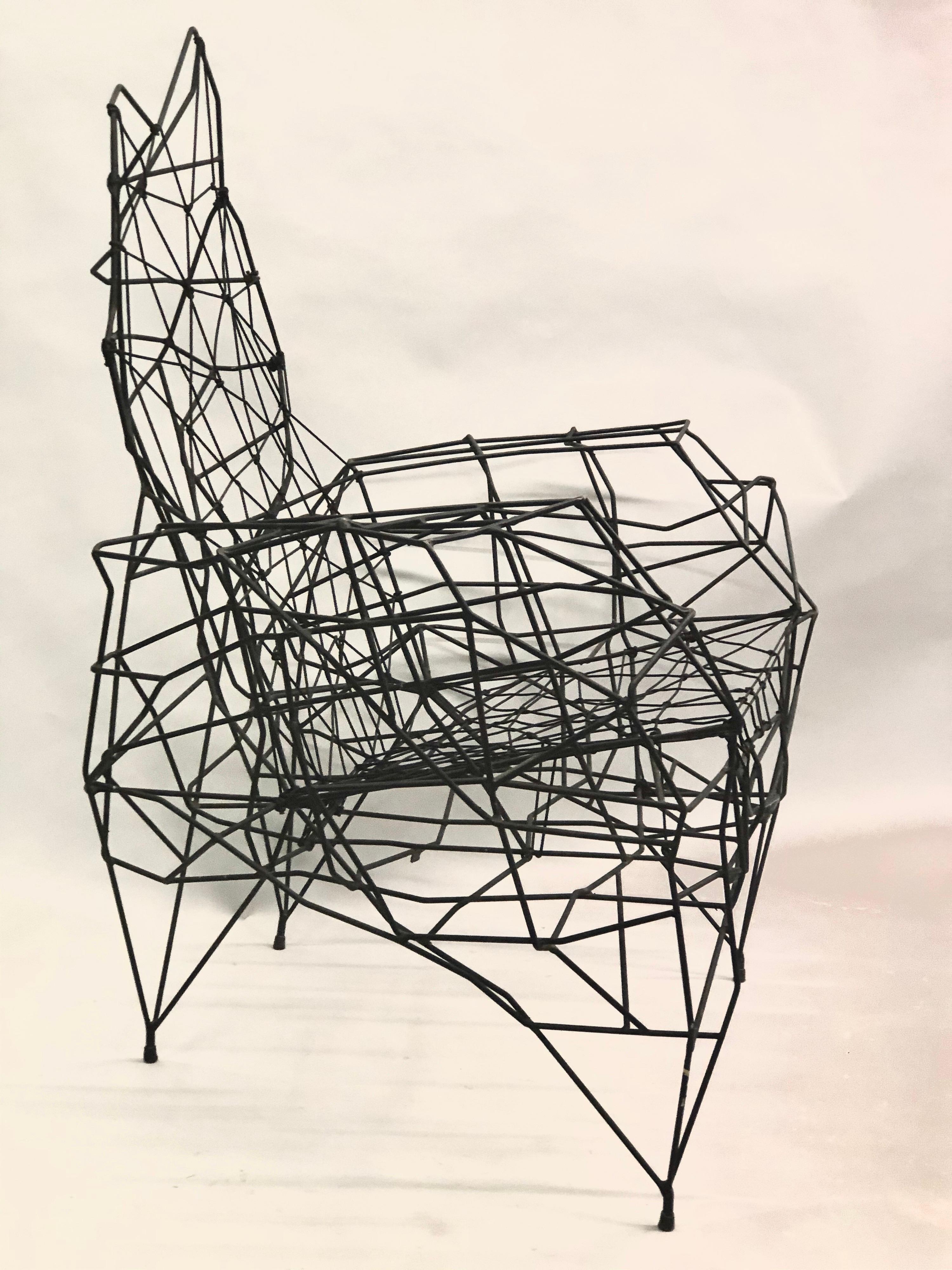 Large French Artist Wrought Iron, Wire & Nylon Sculpture Lounge Chair, Ron Arad For Sale 4