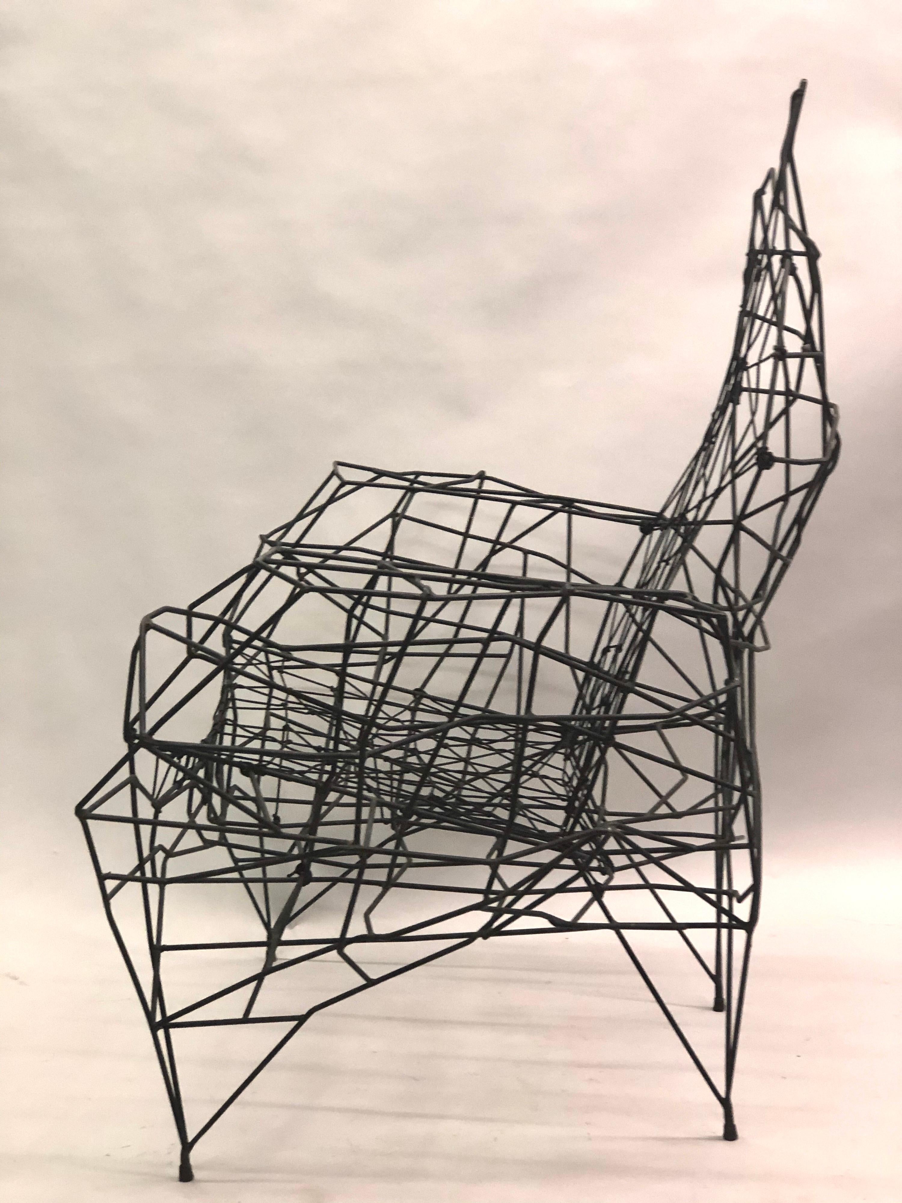 Large French Artist Wrought Iron, Wire & Nylon Sculpture Lounge Chair, Ron Arad For Sale 5