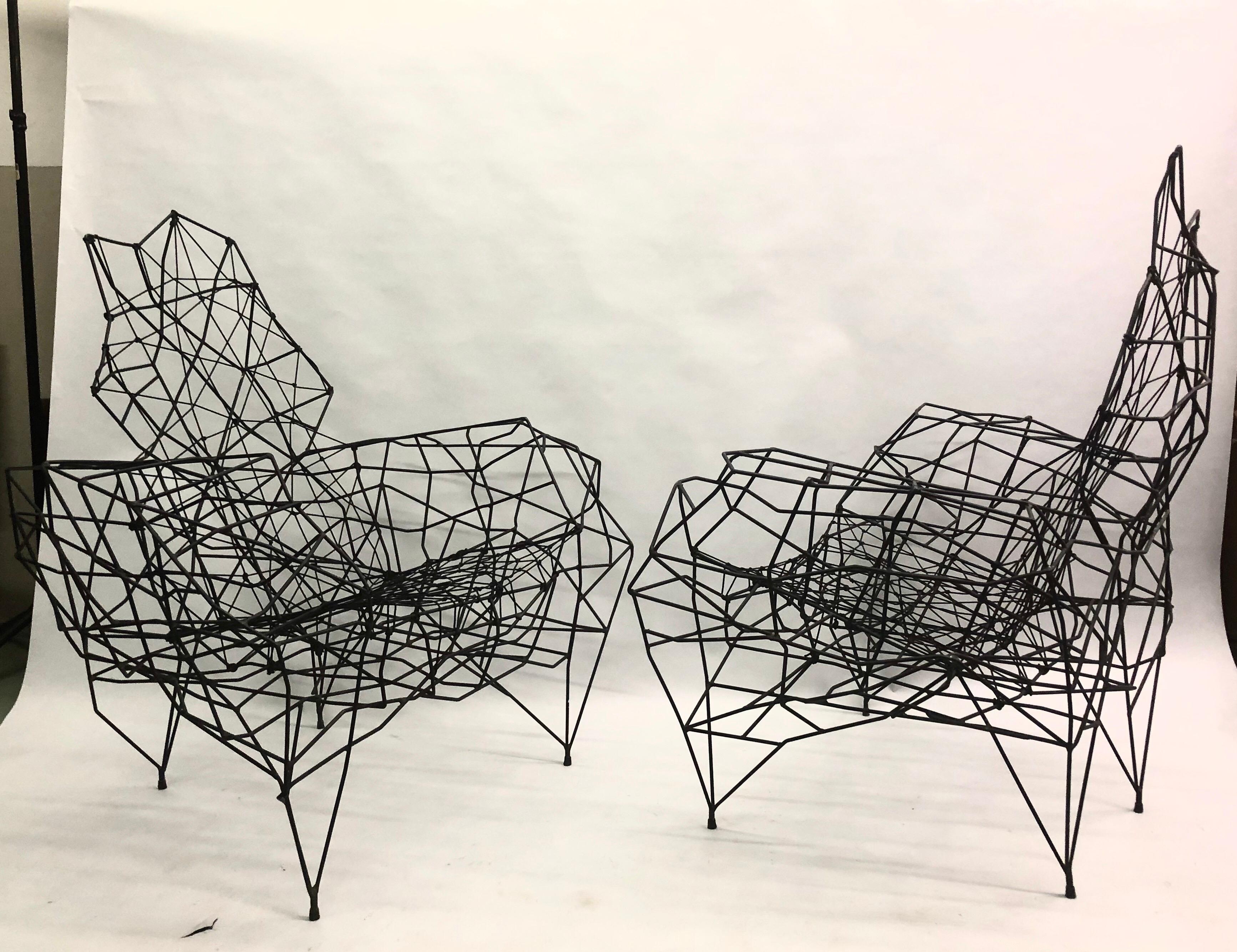 Post-Modern Large French Artist Wrought Iron, Wire & Nylon Sculpture Lounge Chair, Ron Arad For Sale
