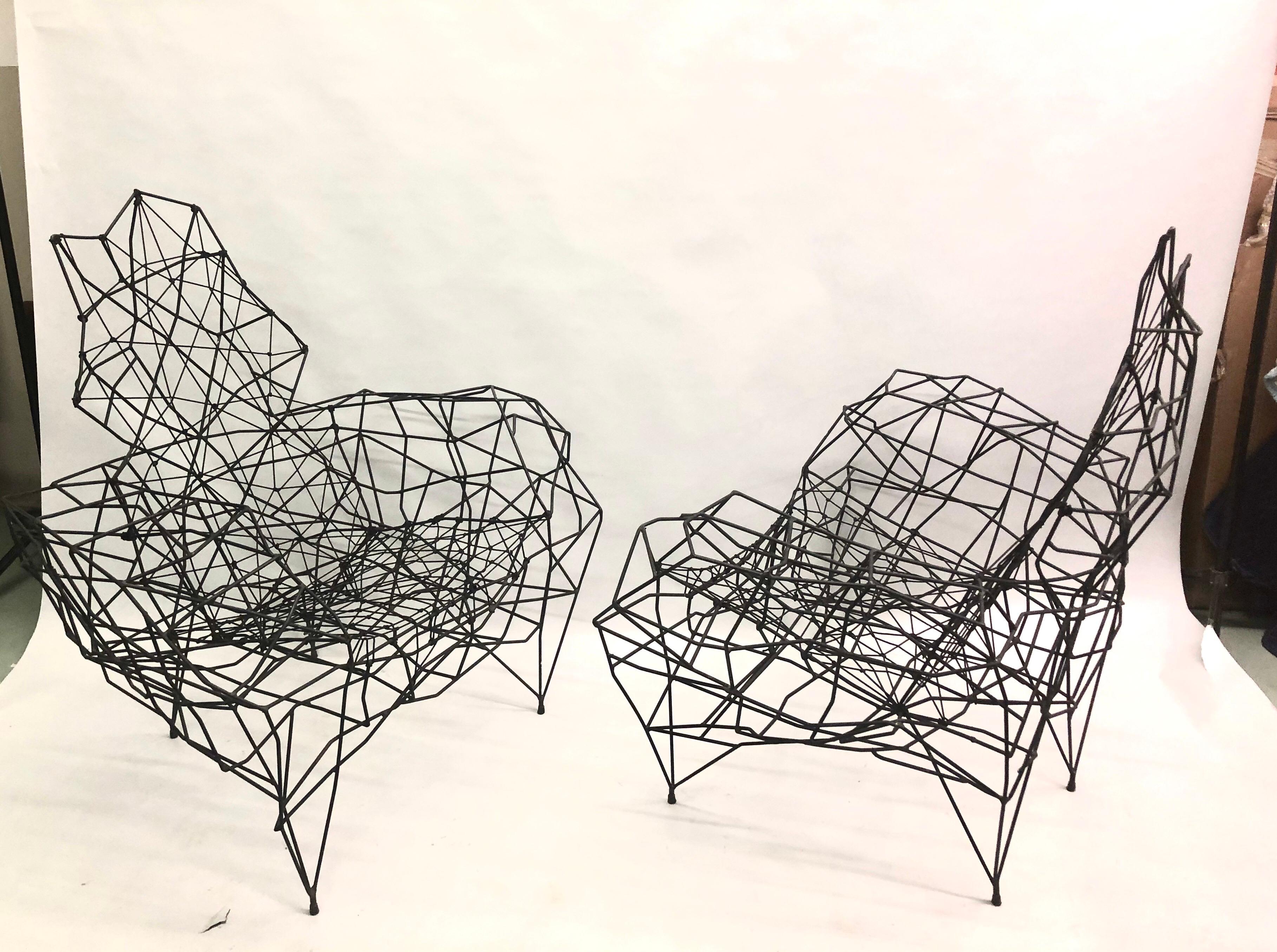 Metalwork Large French Artist Wrought Iron, Wire & Nylon Sculpture Lounge Chair, Ron Arad For Sale
