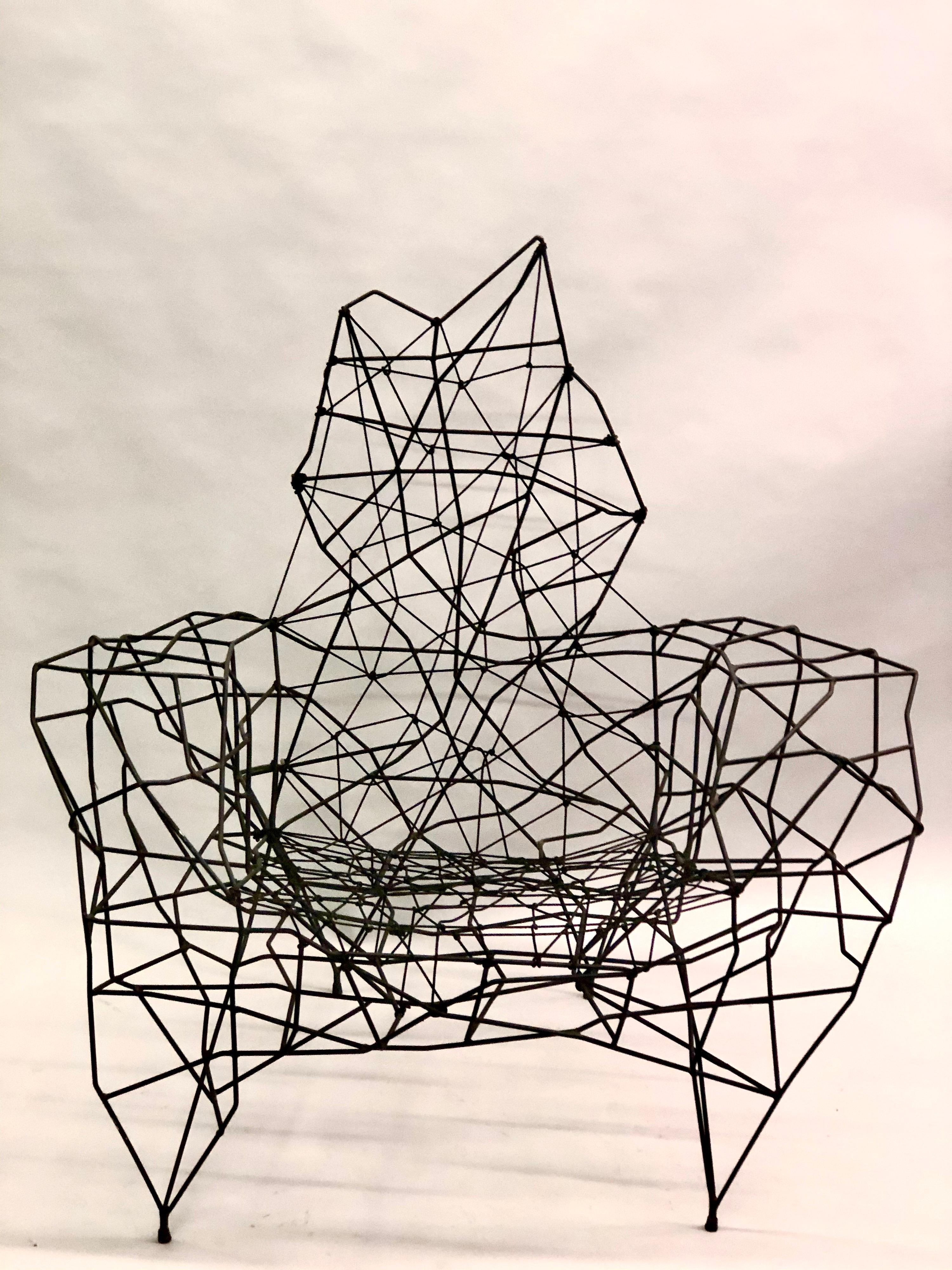 Large French Artist Wrought Iron, Wire & Nylon Sculpture Lounge Chair, Ron Arad In Good Condition For Sale In New York, NY