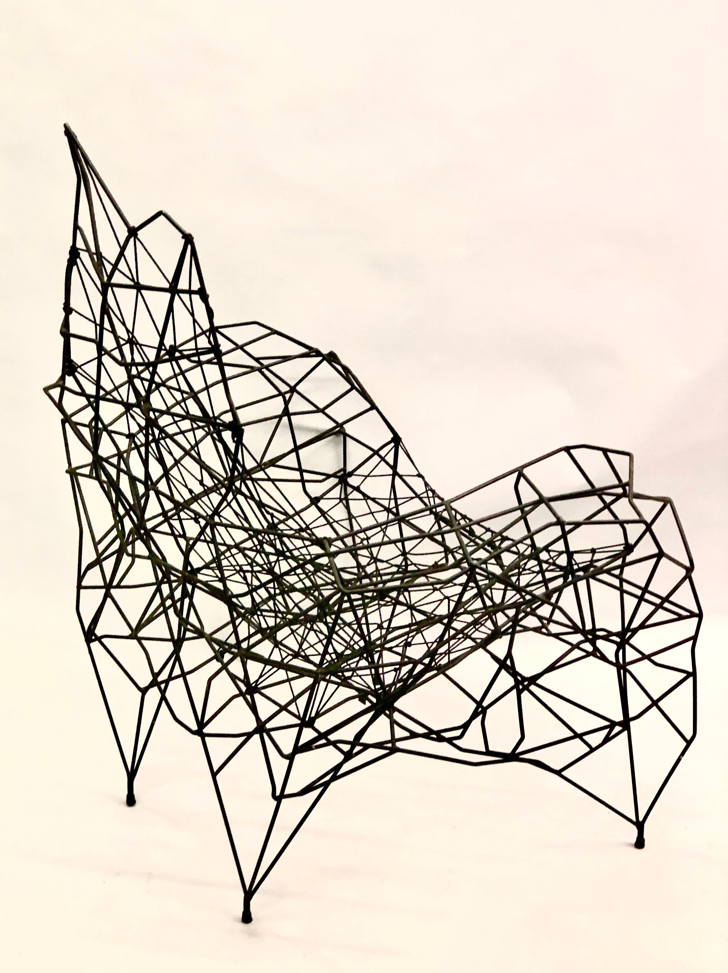 Large French Artist Wrought Iron, Wire & Nylon Sculpture Lounge Chair, Ron Arad For Sale 1