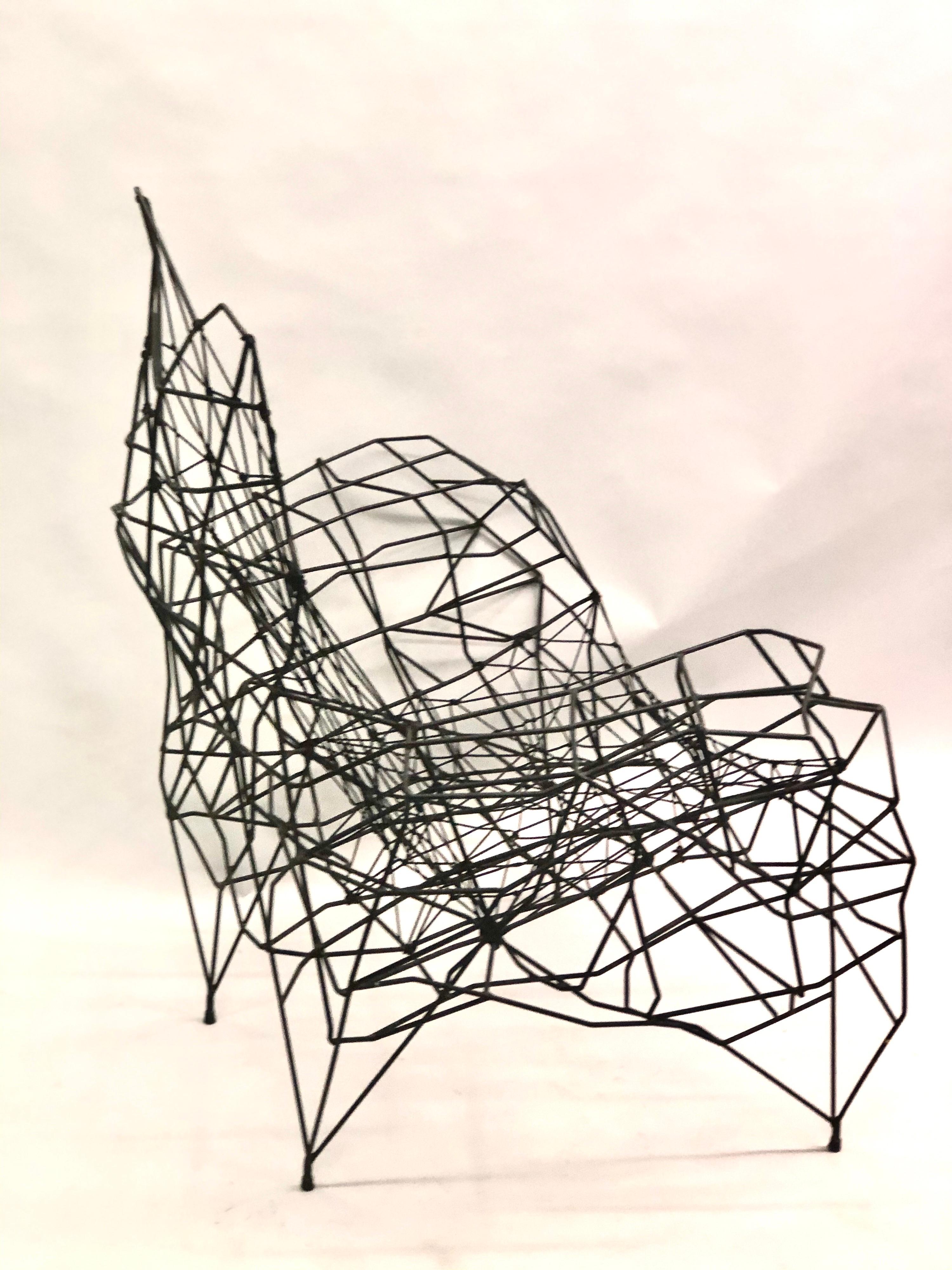 Large French Artist Wrought Iron, Wire & Nylon Sculpture Lounge Chair, Ron Arad For Sale 2