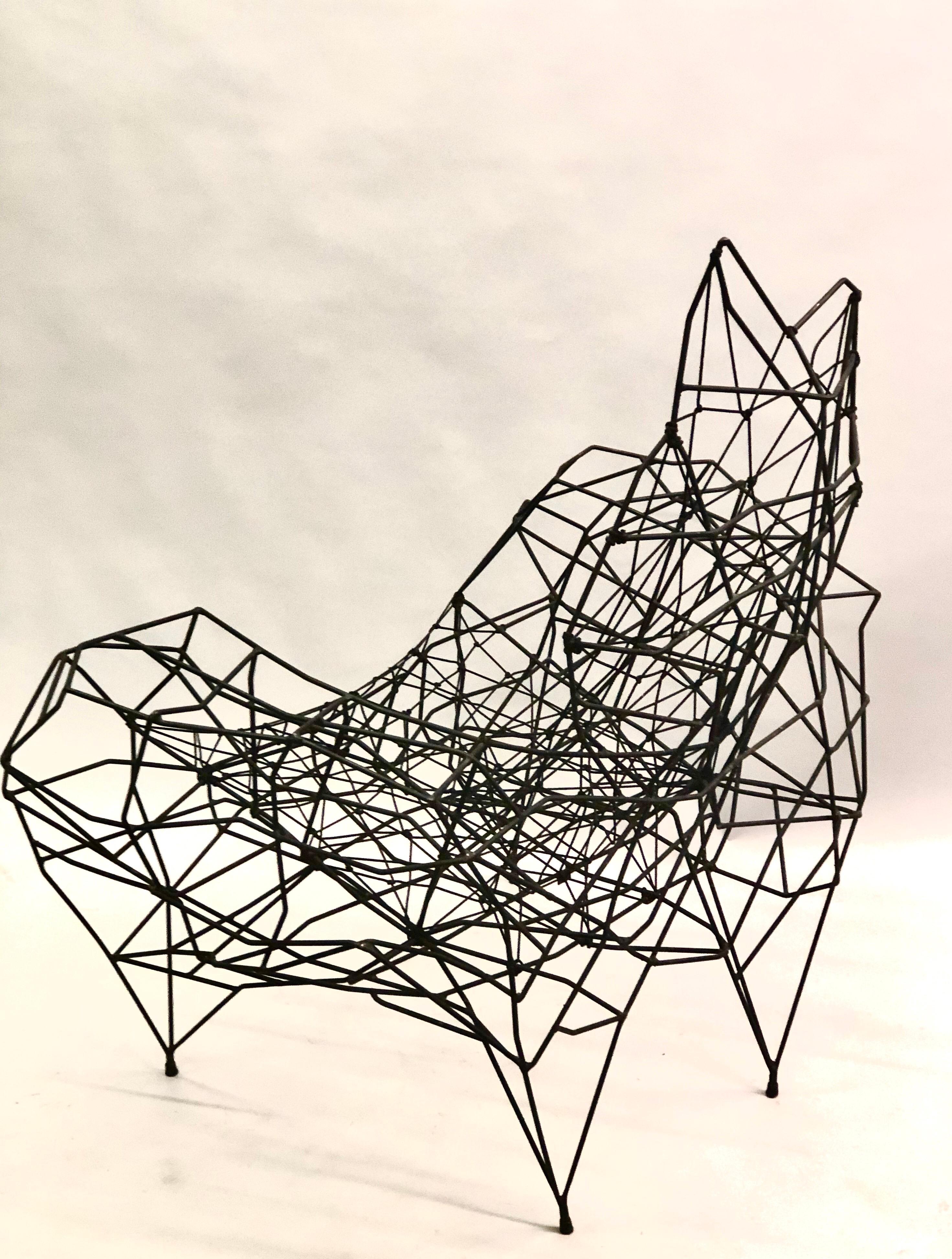 Large French Artist Wrought Iron, Wire & Nylon Sculpture Lounge Chair, Ron Arad For Sale 3