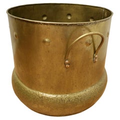 Large French Arts and Crafts Beaten Brass Log Bin