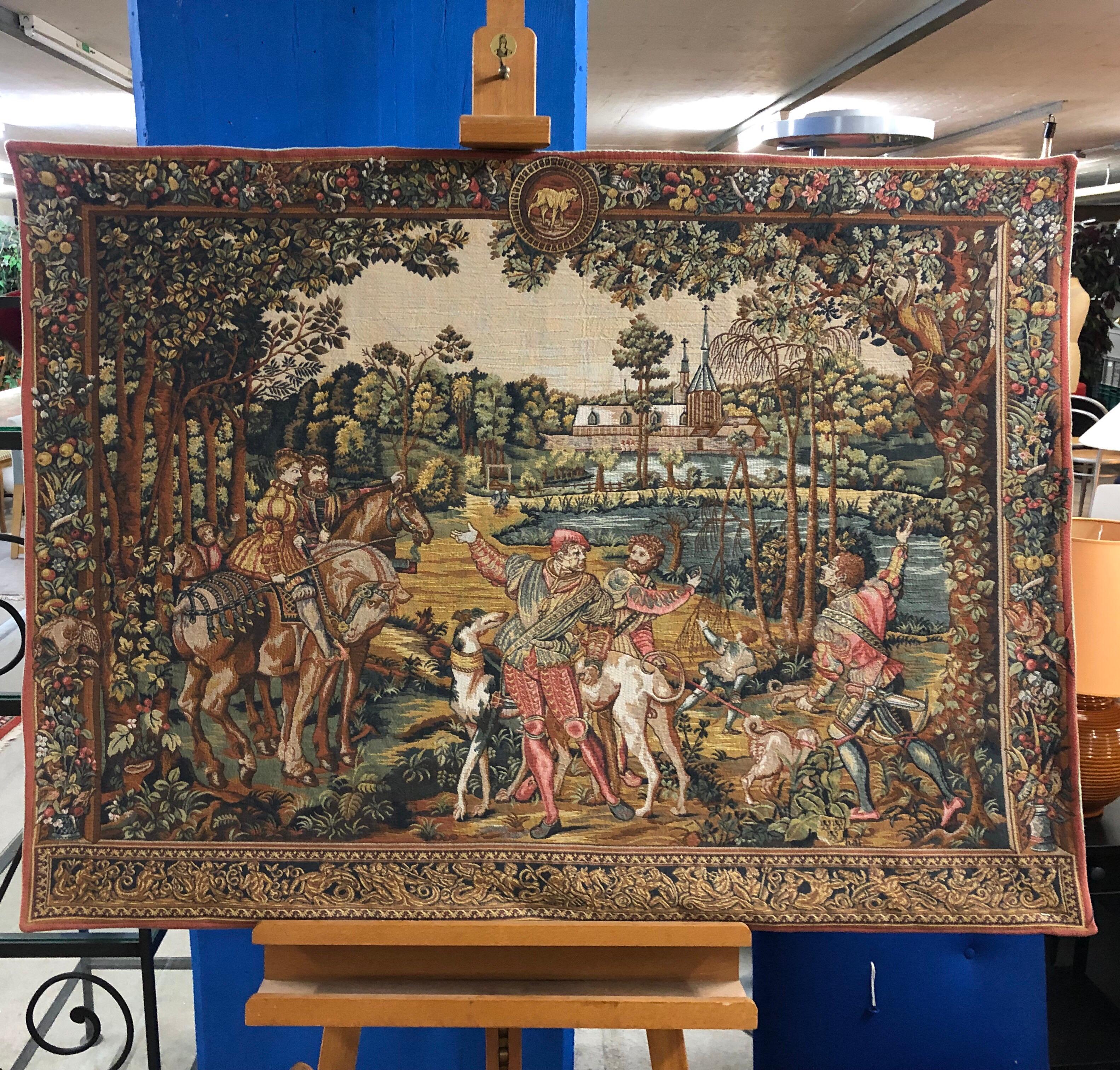 Great machine made tapestry produced in the 20th century 

Tapestry is a form of textile art, traditionally woven by hand on a loom. Tapestry is weft-faced weaving, in which all the warp threads are hidden in the completed work, unlike cloth