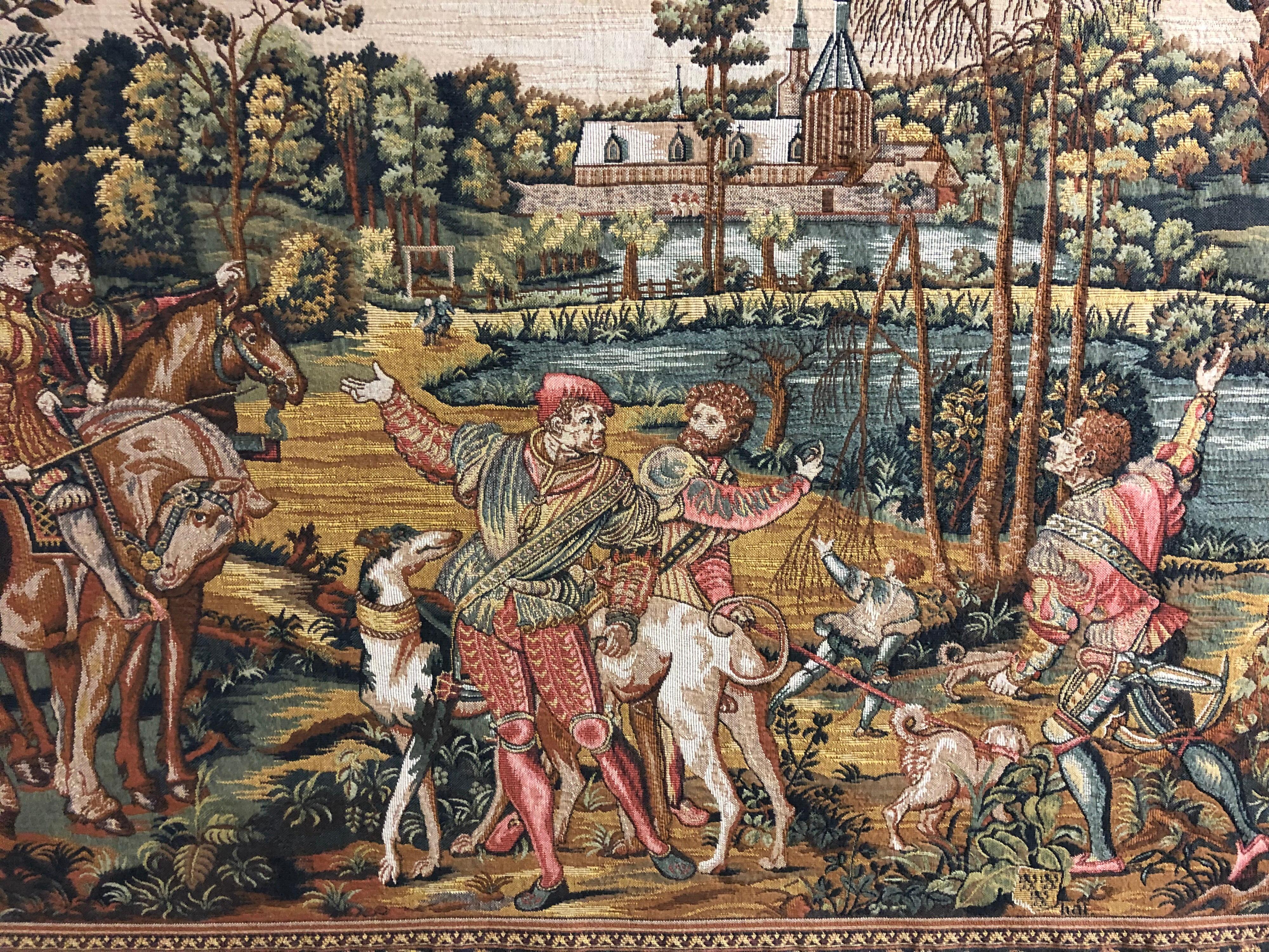 Large French Aubusson Style Machine Made Tapestry, 20th Century (Moderne der Mitte des Jahrhunderts)