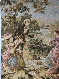 Large French Aubusson Jacquard Tapestry depicting a Pastoral and Romantic Scene
