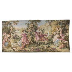 Großer französischer Aubusson-Jacquard-Wandteppich aus Jacquard, der eine pastorale und romantische Szene darstellt