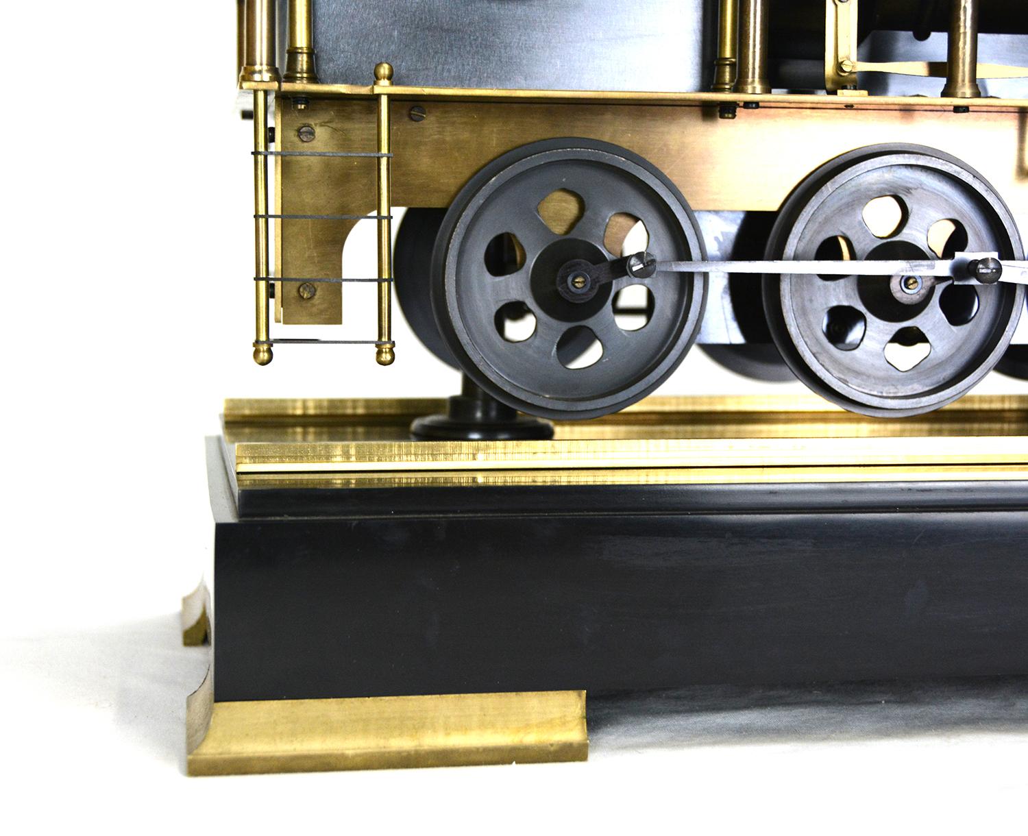 Large French Automaton Locomotive Industrial Train Clock with Spinning Wheels 2