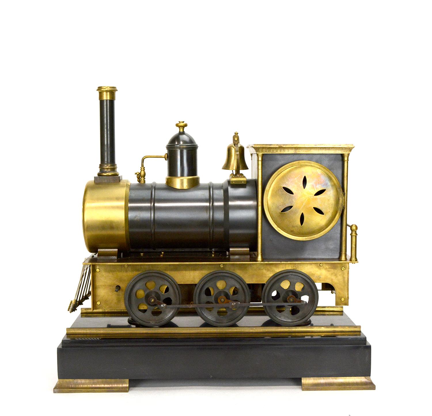 Große französische Automaton Lokomotive Industriezug Uhr mit drehenden Rädern (Industriell) im Angebot