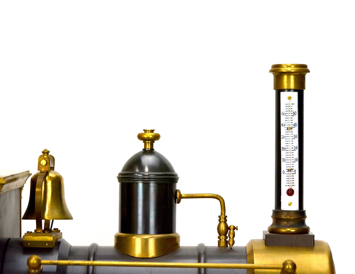 Brass Large French Automaton Locomotive Industrial Train Clock with Spinning Wheels