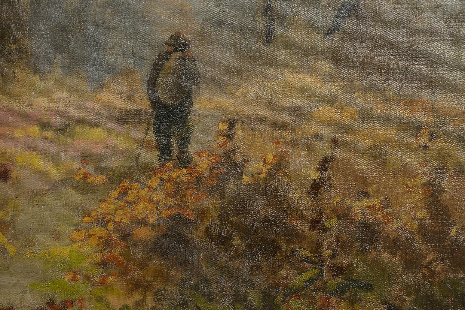 Français Grande peinture française d'automne, datée, signée ou donnant sur une porte coulissante en vente