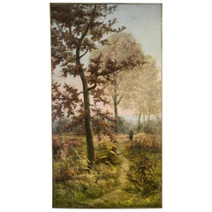 Large French Autumn Painting Dated and Signed or Sliding Door