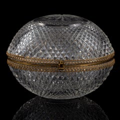 Large French Baccarat Hand Diamond-Cut Crystal Egg Shaped Casket