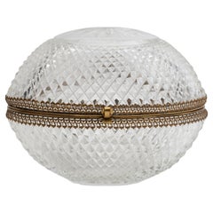 Large French Baccarat Hand Diamond-Cut Crystal Egg Shaped Casket