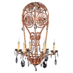 Large French Bagues Style Crystal and Beaded Coral Hot Air Balloon Chandelier