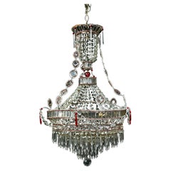 Large French Bagues Style Crystal and Ruby Glass Chandelier Large French Bagues Style Crystal and Ruby Glass Chandelier