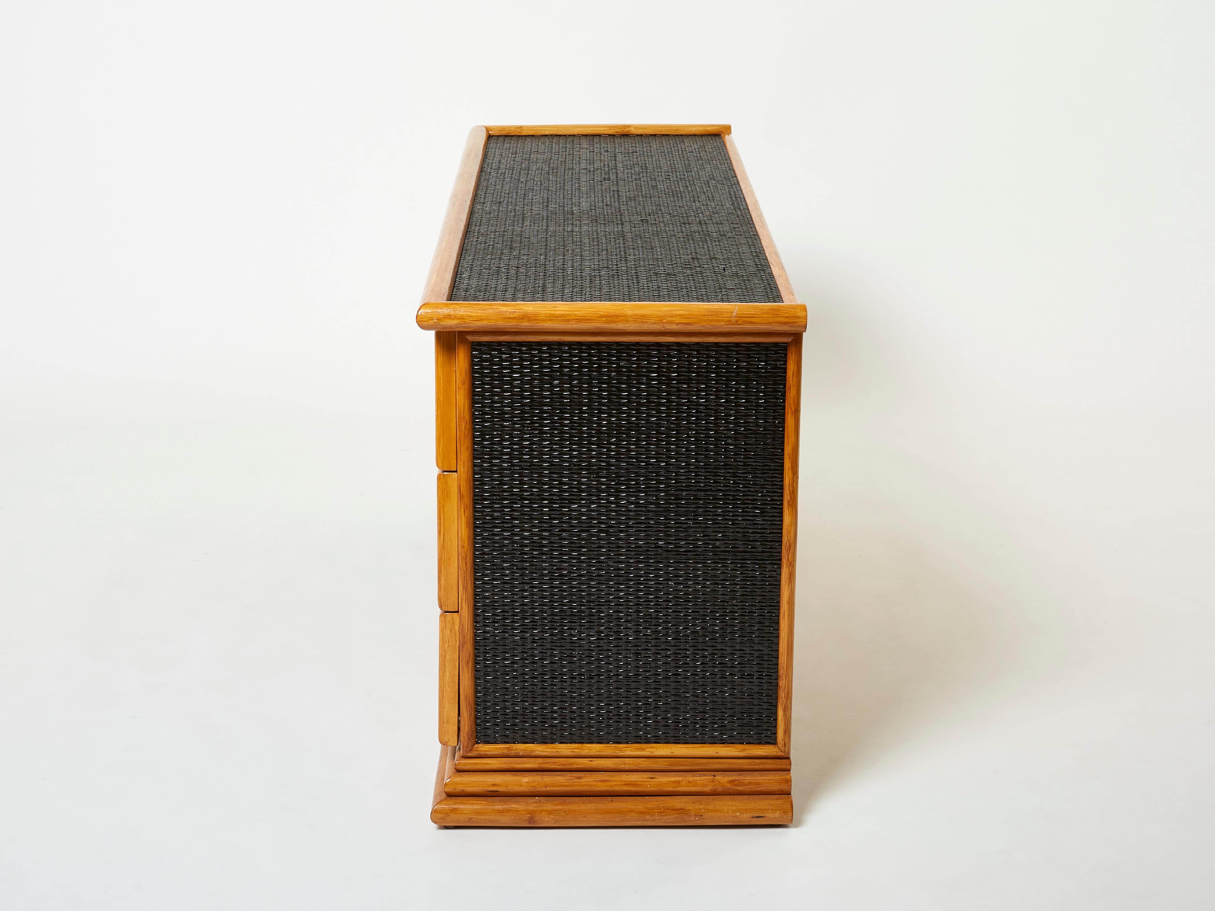 Large French Bamboo Rattan and Brass Chest of Drawers, 1960s For Sale 5