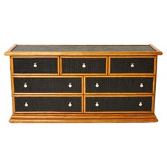 Large French Bamboo Rattan and Brass Chest of Drawers, 1960s