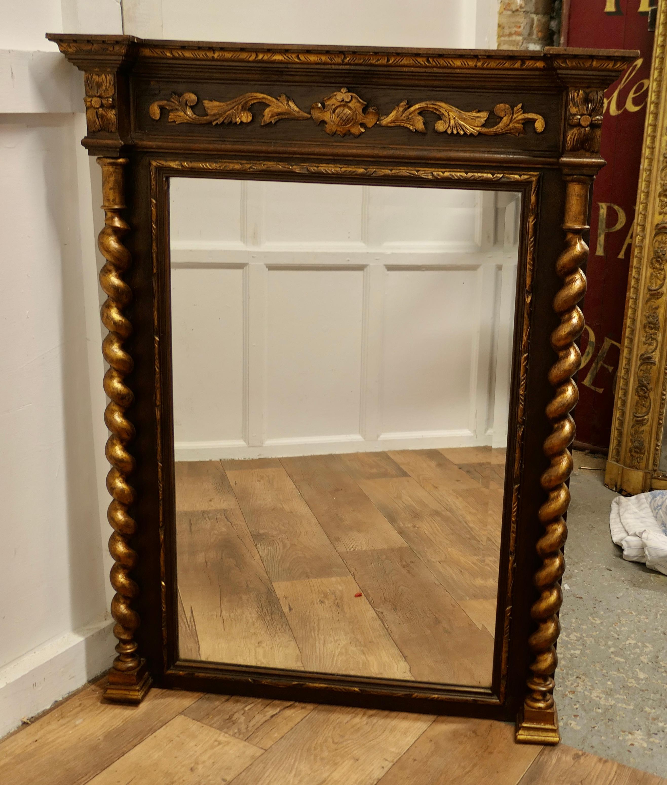 French Provincial Large French Barley Twist Oak Wall Mirror   For Sale